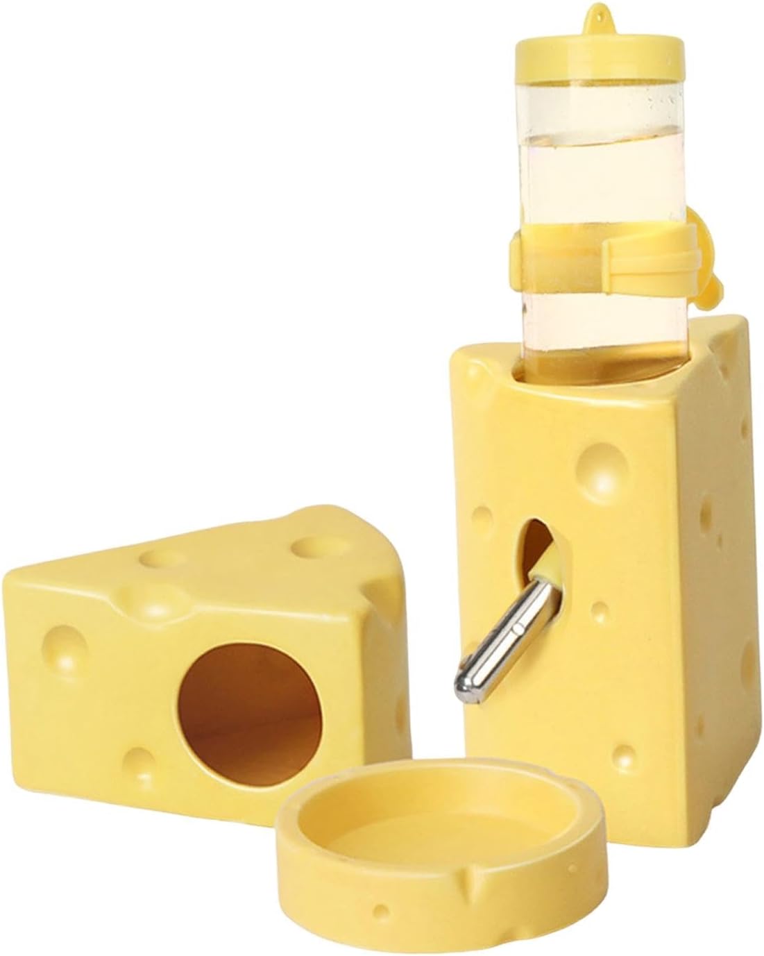 Ceramic Hamster Hideout Cage Accessories, Cute Cheese Shape Indoor Small Pets Hideout Cave Decoration for Ferret Dwarf Hamster Guinea Pig- Yellow S