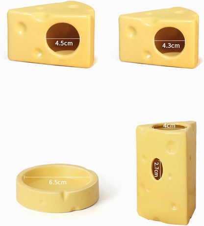 Ceramic Hamster Hideout Cage Accessories, Cute Cheese Shape Indoor Small Pets Hideout Cave Decoration for Ferret Dwarf Hamster Guinea Pig- Yellow S