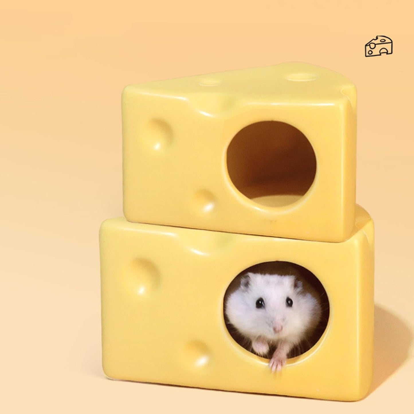 Ceramic Hamster Hideout Cage Accessories, Cute Cheese Shape Indoor Small Pets Hideout Cave Decoration for Ferret Dwarf Hamster Guinea Pig- Yellow S