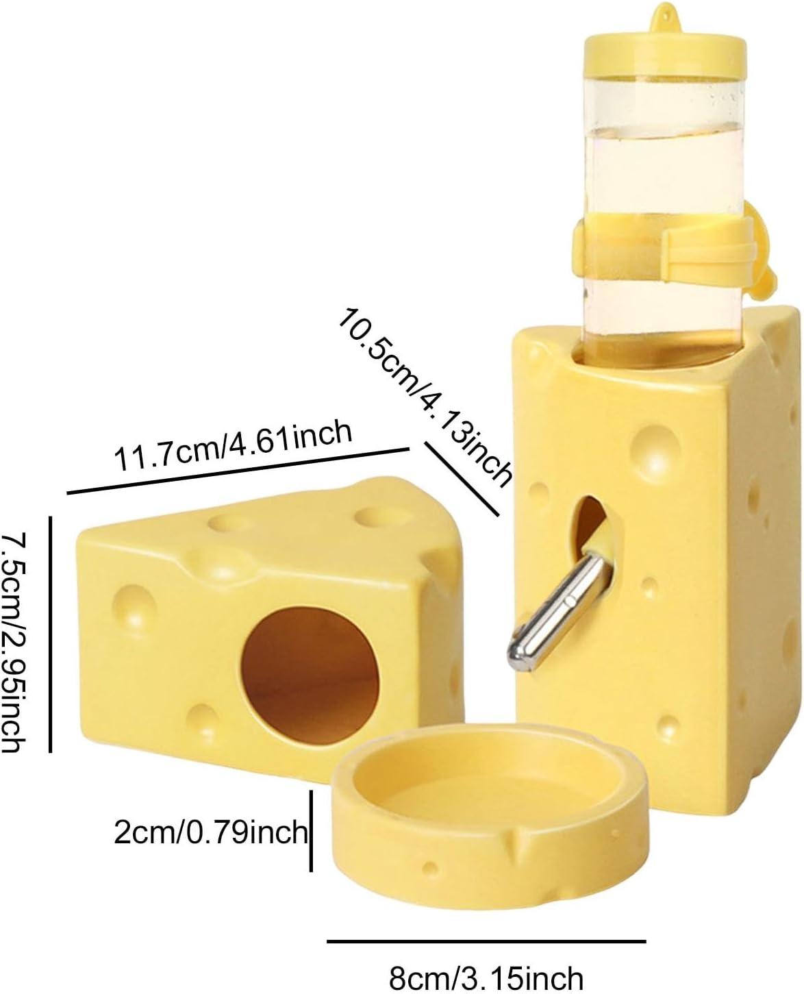 Ceramic Hamster Hideout Cage Accessories, Cute Cheese Shape Indoor Small Pets Hideout Cave Decoration for Ferret Dwarf Hamster Guinea Pig- Yellow S