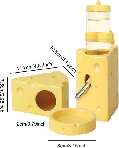 Ceramic Hamster Hideout Cage Accessories, Cute Cheese Shape Indoor Small Pets Hideout Cave Decoration for Ferret Dwarf Hamster Guinea Pig- Yellow S