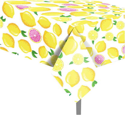 1 Pack Lemon Party Plastic Tablecloth, 54 x 87 Inch,1 Pack Long Rectangular Table Cover for Buffet, Birthday Party, Holiday Dinner, Picnic or Wedding Event Use, Stain Resistant, Reusable