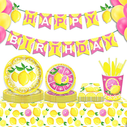 1 Pack Lemon Party Plastic Tablecloth, 54 x 87 Inch,1 Pack Long Rectangular Table Cover for Buffet, Birthday Party, Holiday Dinner, Picnic or Wedding Event Use, Stain Resistant, Reusable