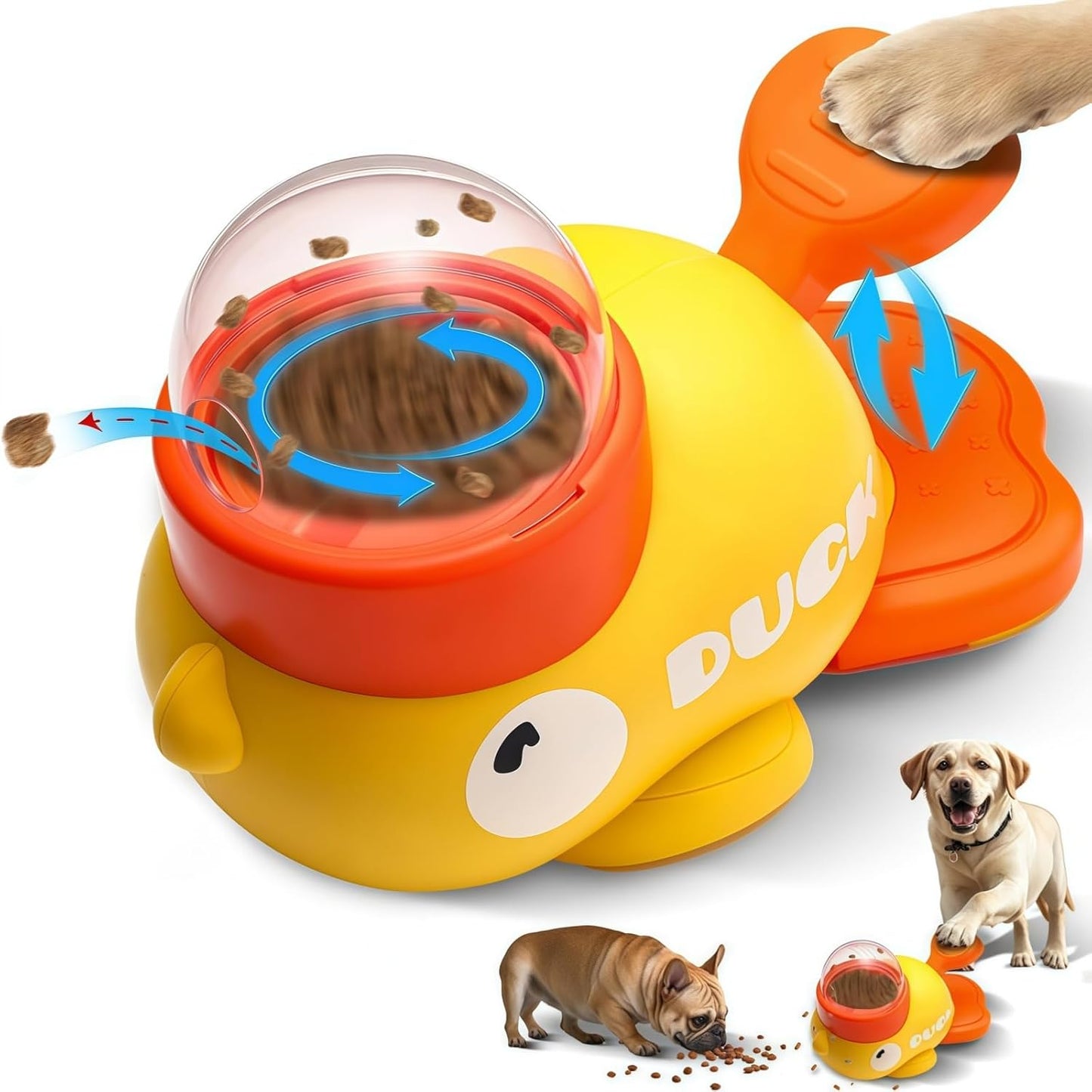 Duck Shaped Interactive Treat Dispenser for Cats and Dogs, Puzzle Slow Feeder Toy with Adjustable Food Outlets, Non Slip Pet Food Dispenser for Small Medium Pets (Yellow)