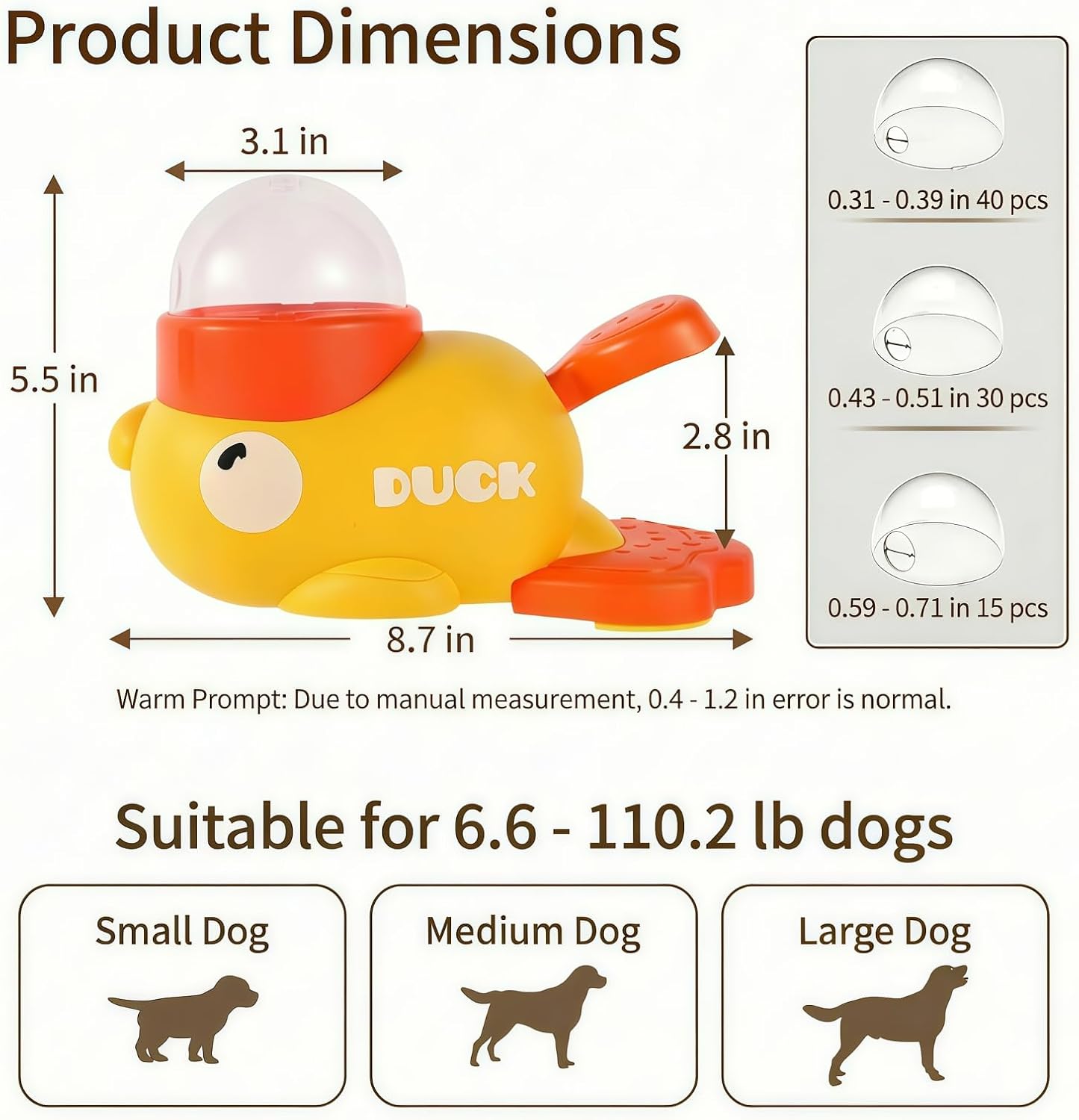 Duck Shaped Interactive Treat Dispenser for Cats and Dogs, Puzzle Slow Feeder Toy with Adjustable Food Outlets, Non Slip Pet Food Dispenser for Small Medium Pets (Yellow)