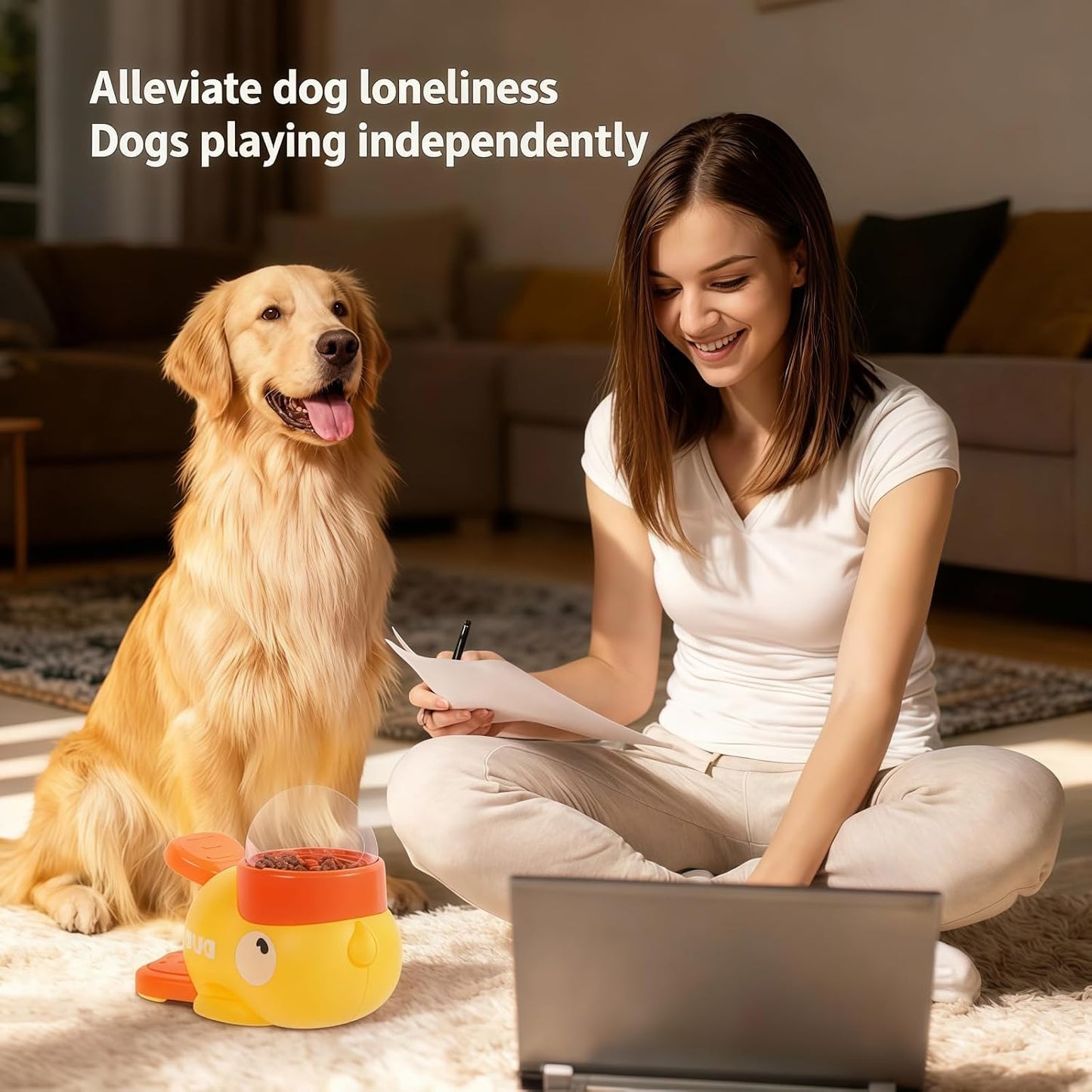 Duck Shaped Interactive Treat Dispenser for Cats and Dogs, Puzzle Slow Feeder Toy with Adjustable Food Outlets, Non Slip Pet Food Dispenser for Small Medium Pets (Yellow)