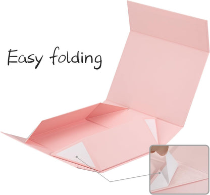 Pink Gift Box with Satin Ribbon Collapsible 11x7.8x3.5 Inches Gift Box with Magnetic Closure Matte Textured Finish Box for Wedding Gifts.
