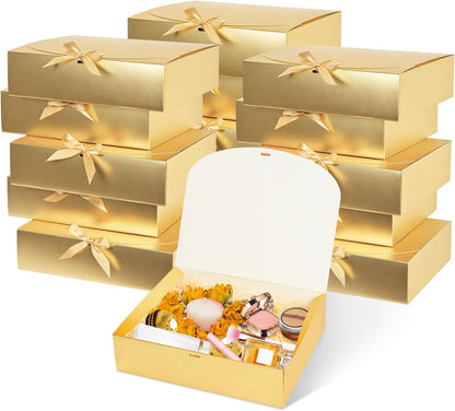 12Pack Gold Gift Boxes with Lids, 12×9.8×3.1 Inch Bridesmaid Proposal Box, Luxury Gold Gift Box with Ribbon for Wedding, Birthday, Party, Christmas, Bridesmaid, Graduation Gift
