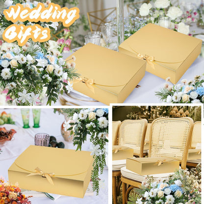 12Pack Gold Gift Boxes with Lids, 12×9.8×3.1 Inch Bridesmaid Proposal Box, Luxury Gold Gift Box with Ribbon for Wedding, Birthday, Party, Christmas, Bridesmaid, Graduation Gift