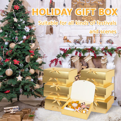 12Pack Gold Gift Boxes with Lids, 12×9.8×3.1 Inch Bridesmaid Proposal Box, Luxury Gold Gift Box with Ribbon for Wedding, Birthday, Party, Christmas, Bridesmaid, Graduation Gift