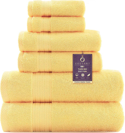 Yellow Luxury Bath Towel Set, Turkish Cotton Hotel Towel Bulk for Bathroom, Thick Bathroom Set of 6 Pcs with 2 Large Bath Towels, 2 Hand Towels, 2 Washcloths, 650 GSM.