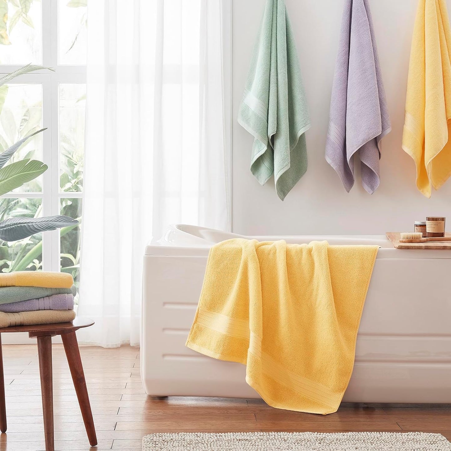 Yellow Luxury Bath Towel Set, Turkish Cotton Hotel Towel Bulk for Bathroom, Thick Bathroom Set of 6 Pcs with 2 Large Bath Towels, 2 Hand Towels, 2 Washcloths, 650 GSM.