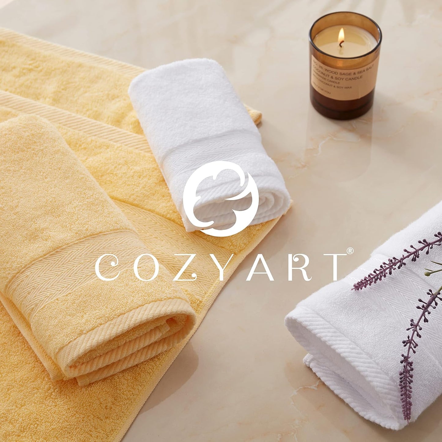 Yellow Luxury Bath Towel Set, Turkish Cotton Hotel Towel Bulk for Bathroom, Thick Bathroom Set of 6 Pcs with 2 Large Bath Towels, 2 Hand Towels, 2 Washcloths, 650 GSM.