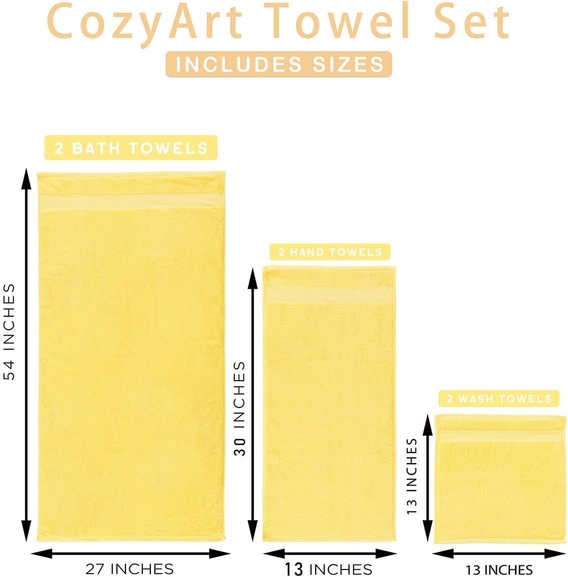 Yellow Luxury Bath Towel Set, Turkish Cotton Hotel Towel Bulk for Bathroom, Thick Bathroom Set of 6 Pcs with 2 Large Bath Towels, 2 Hand Towels, 2 Washcloths, 650 GSM.
