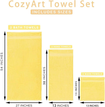 Yellow Luxury Bath Towel Set, Turkish Cotton Hotel Towel Bulk for Bathroom, Thick Bathroom Set of 6 Pcs with 2 Large Bath Towels, 2 Hand Towels, 2 Washcloths, 650 GSM.
