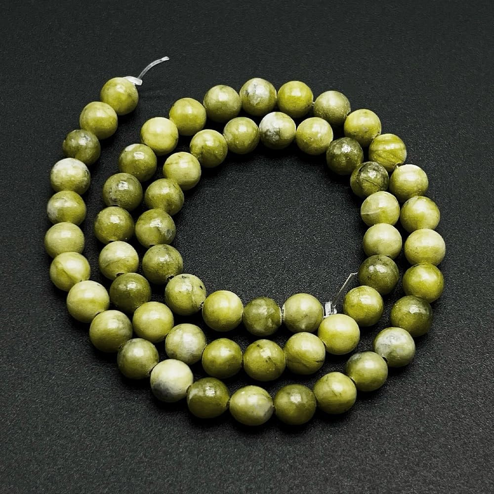 Natural Gemstone Yellow Jade Round Loose Beads for DIY Jewelry Making | 8mm Polished Smooth Stone Beads for Bracelet Necklace Jwelery Making Supplies