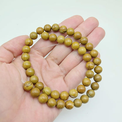 Natural Gemstone Yellow Jade Round Loose Beads for DIY Jewelry Making | 8mm Polished Smooth Stone Beads for Bracelet Necklace Jwelery Making Supplies
