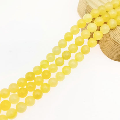 Natural Gemstone Yellow Jade Round Loose Beads for DIY Jewelry Making | 8mm Polished Smooth Stone Beads for Bracelet Necklace Jwelery Making Supplies