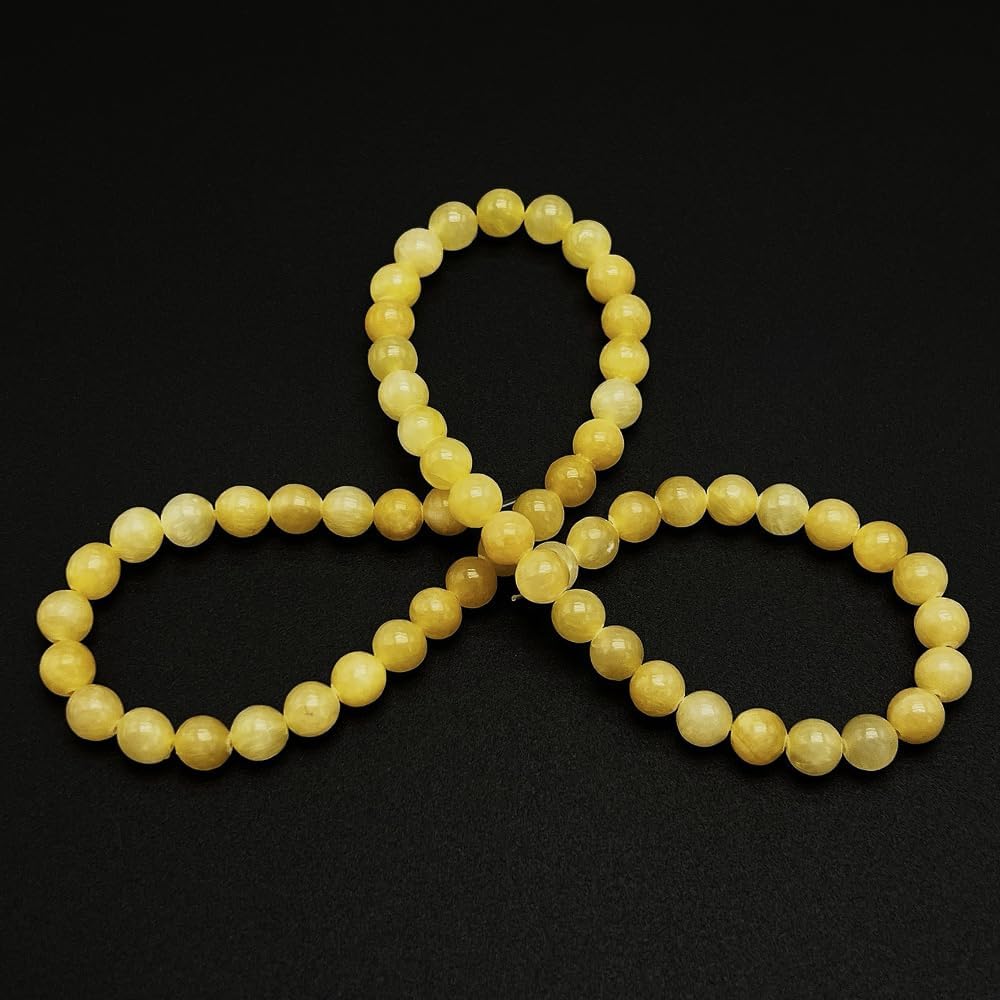 Natural Gemstone Yellow Jade Round Loose Beads for DIY Jewelry Making | 8mm Polished Smooth Stone Beads for Bracelet Necklace Jwelery Making Supplies