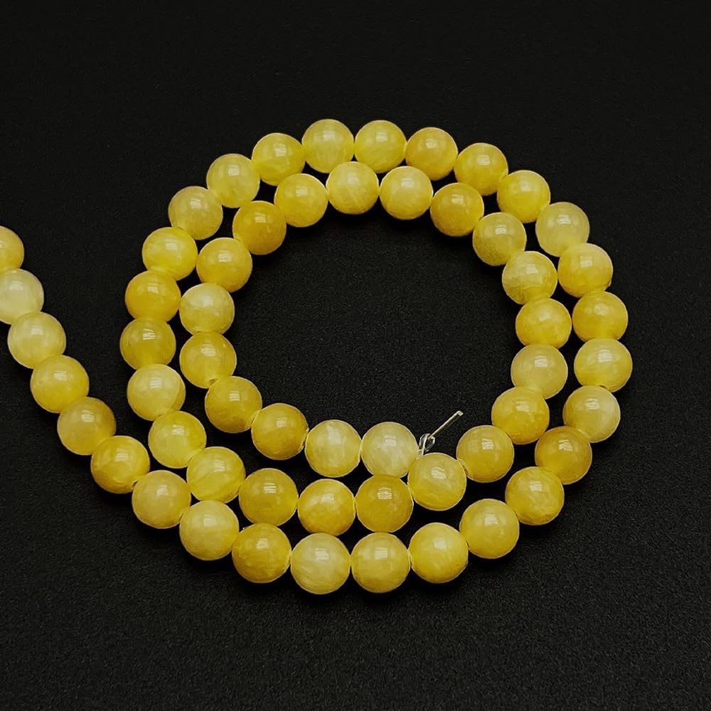 Natural Gemstone Yellow Jade Round Loose Beads for DIY Jewelry Making | 8mm Polished Smooth Stone Beads for Bracelet Necklace Jwelery Making Supplies