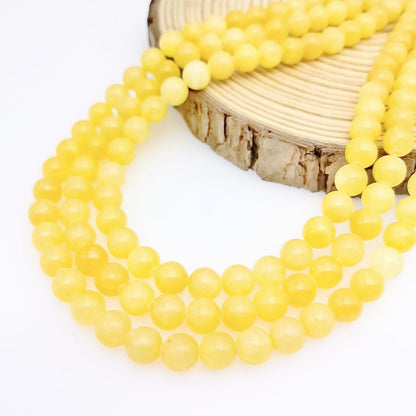 Natural Gemstone Yellow Jade Round Loose Beads for DIY Jewelry Making | 8mm Polished Smooth Stone Beads for Bracelet Necklace Jwelery Making Supplies