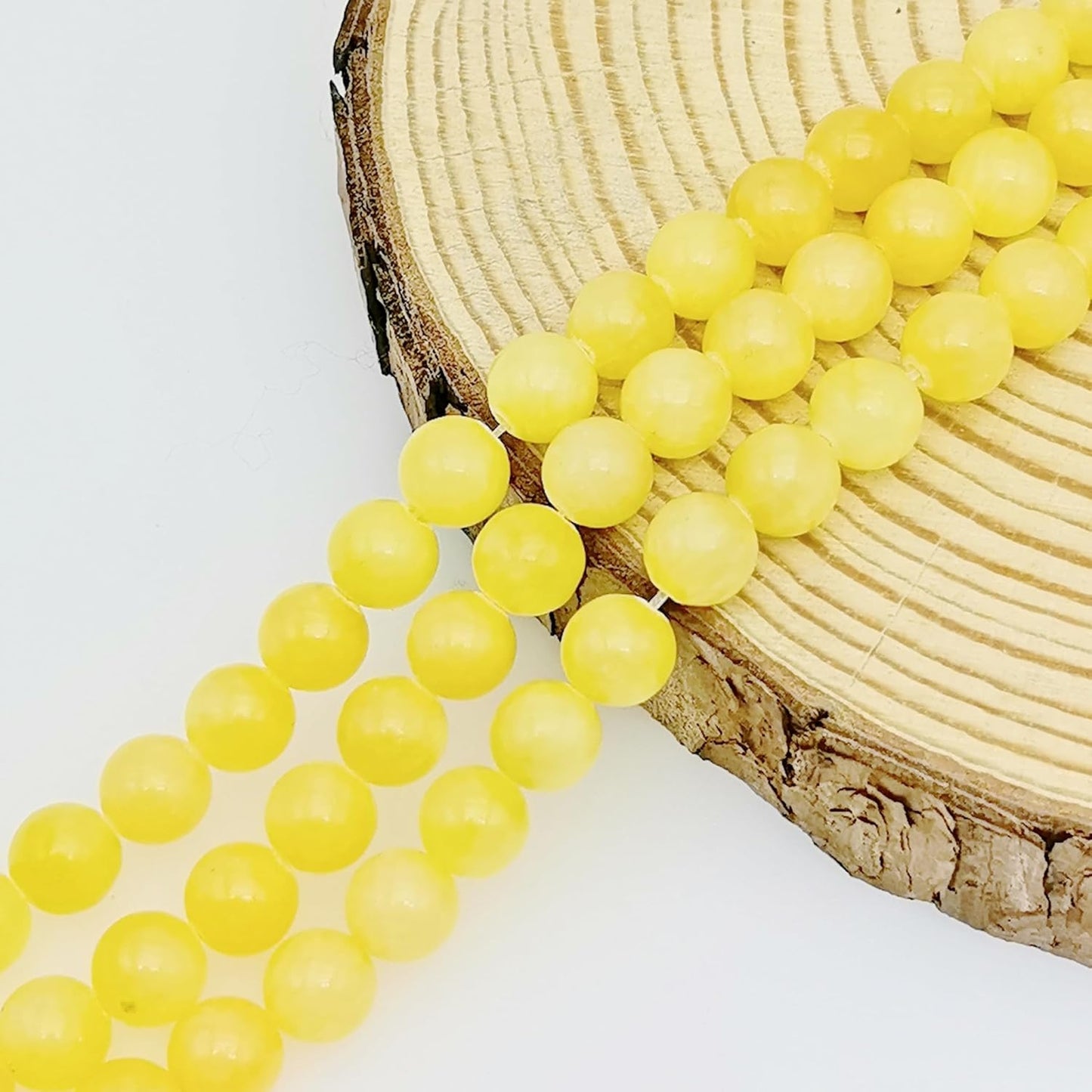 Natural Gemstone Yellow Jade Round Loose Beads for DIY Jewelry Making | 8mm Polished Smooth Stone Beads for Bracelet Necklace Jwelery Making Supplies
