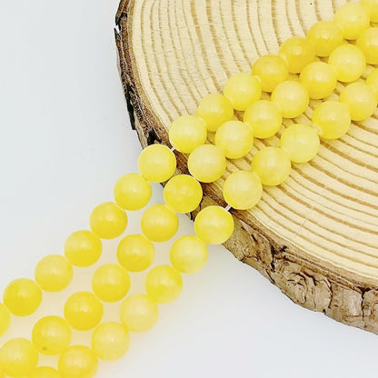 Natural Gemstone Yellow Jade Round Loose Beads for DIY Jewelry Making | 8mm Polished Smooth Stone Beads for Bracelet Necklace Jwelery Making Supplies