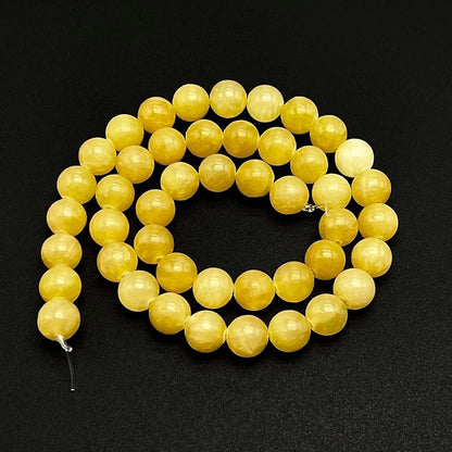 Natural Gemstone Yellow Jade Round Loose Beads for DIY Jewelry Making | 8mm Polished Smooth Stone Beads for Bracelet Necklace Jwelery Making Supplies