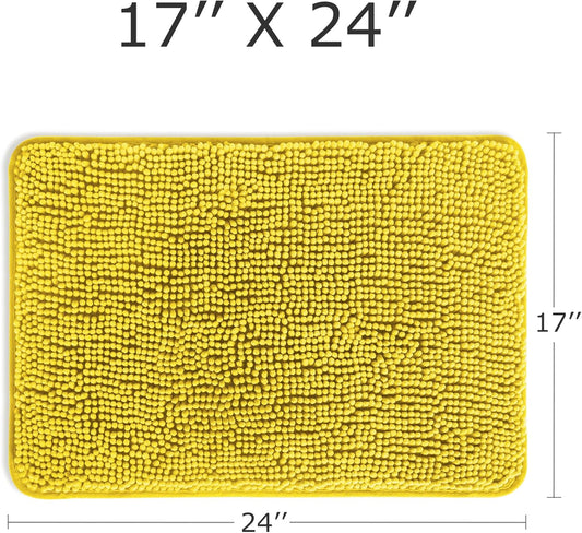 Yellow Bathroom Rugs 17"x24",Chenille Bath Mats,Absorbent and Washable Bath Rug Non-Slip, Extra Soft Rugs for Bathroom Floor,Tub,Shower and Sink