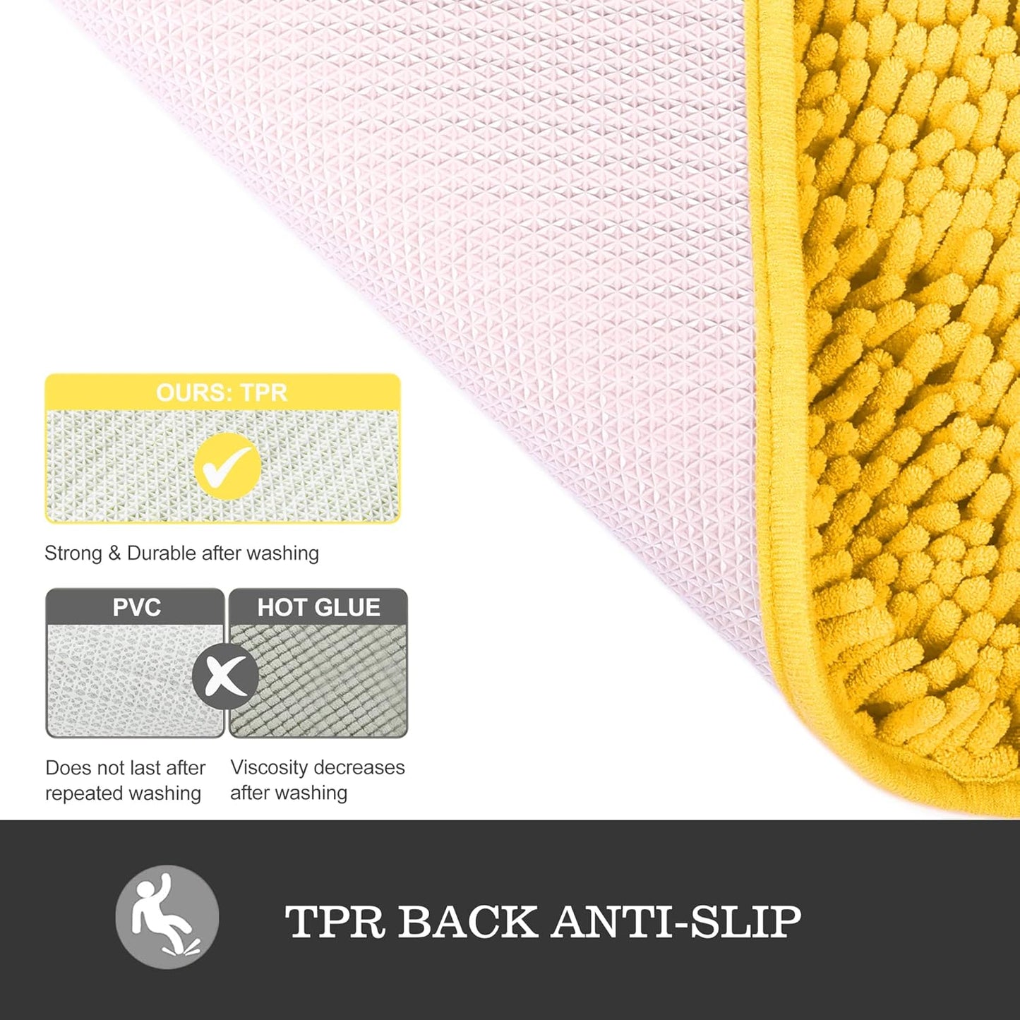 Yellow Bathroom Rugs 17"x24",Chenille Bath Mats,Absorbent and Washable Bath Rug Non-Slip, Extra Soft Rugs for Bathroom Floor,Tub,Shower and Sink