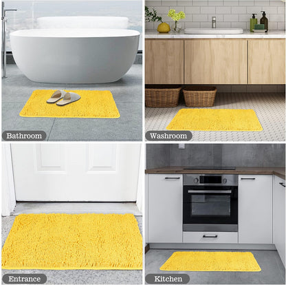 Yellow Bathroom Rugs 17"x24",Chenille Bath Mats,Absorbent and Washable Bath Rug Non-Slip, Extra Soft Rugs for Bathroom Floor,Tub,Shower and Sink