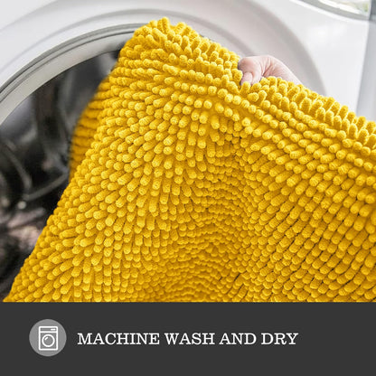 Yellow Bathroom Rugs 17"x24",Chenille Bath Mats,Absorbent and Washable Bath Rug Non-Slip, Extra Soft Rugs for Bathroom Floor,Tub,Shower and Sink