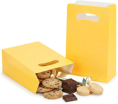 16 Pack Yellow Party Favor Bags - 6×3×9” Premium Matte Yellow Gift Bags for Construction Birthday, Bee Baby Shower, Easter - Sturdy Paper Goodie Bags with Handles, Customizable for Treats & Cookies