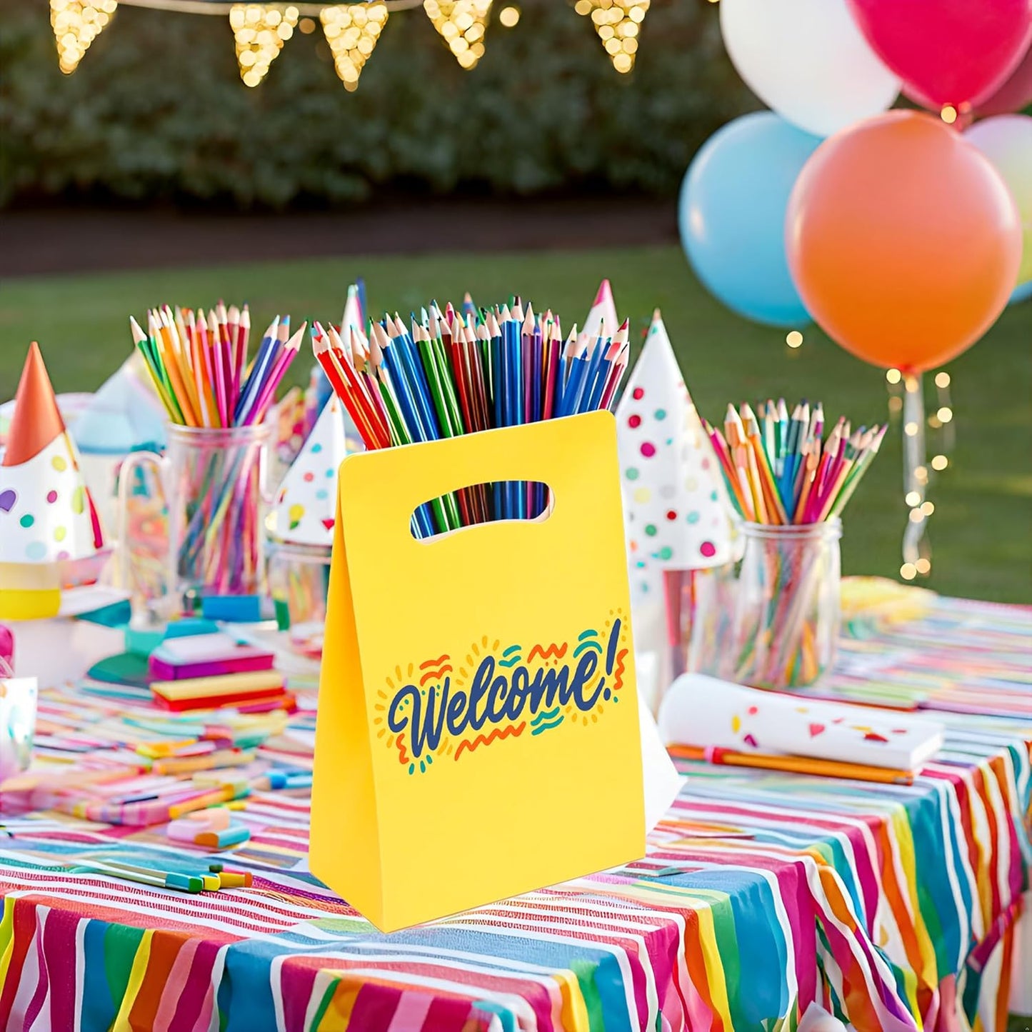 16 Pack Yellow Party Favor Bags - 6×3×9” Premium Matte Yellow Gift Bags for Construction Birthday, Bee Baby Shower, Easter - Sturdy Paper Goodie Bags with Handles, Customizable for Treats & Cookies