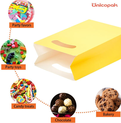 16 Pack Yellow Party Favor Bags - 6×3×9” Premium Matte Yellow Gift Bags for Construction Birthday, Bee Baby Shower, Easter - Sturdy Paper Goodie Bags with Handles, Customizable for Treats & Cookies