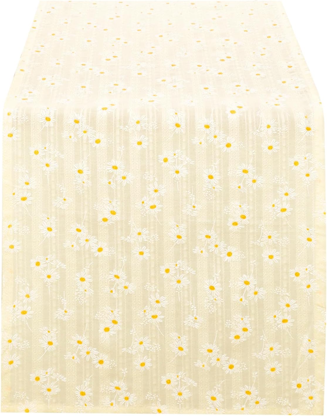 Floral Cotton Table Runner, Farmhouse Table Runner, Spring Rustic Boho Table Decor for Dining Room Kitchen Wedding Holiday, Soft Textured Fabric (Light Yellow, 12”x72”)