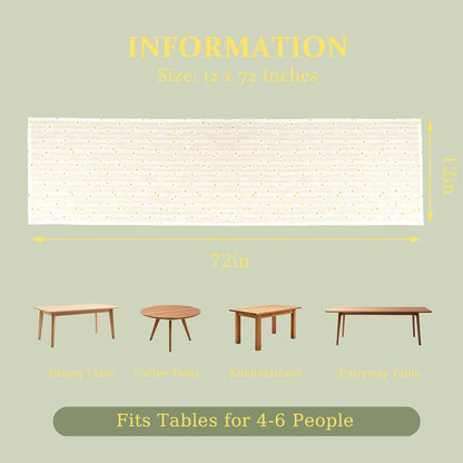 Floral Cotton Table Runner, Farmhouse Table Runner, Spring Rustic Boho Table Decor for Dining Room Kitchen Wedding Holiday, Soft Textured Fabric (Light Yellow, 12”x72”)