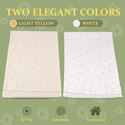 Floral Cotton Table Runner, Farmhouse Table Runner, Spring Rustic Boho Table Decor for Dining Room Kitchen Wedding Holiday, Soft Textured Fabric (Light Yellow, 12”x72”)