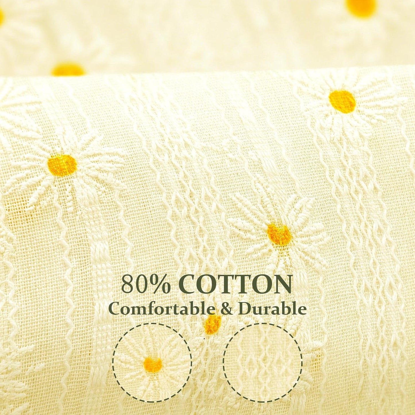 Floral Cotton Table Runner, Farmhouse Table Runner, Spring Rustic Boho Table Decor for Dining Room Kitchen Wedding Holiday, Soft Textured Fabric (Light Yellow, 12”x72”)
