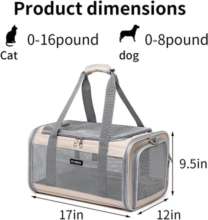 Airline Approved Pet Carrier for Cats and Small Dogs, Breathable and Collapsible Design, Portable Travel Bag for Bearded Dragon, Puppies Animal Hangbag, Rabbit Cage Cage (Khaki, Small)