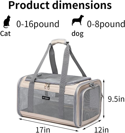 Airline Approved Pet Carrier for Cats and Small Dogs, Breathable and Collapsible Design, Portable Travel Bag for Bearded Dragon, Puppies Animal Hangbag, Rabbit Cage Cage (Khaki, Small)