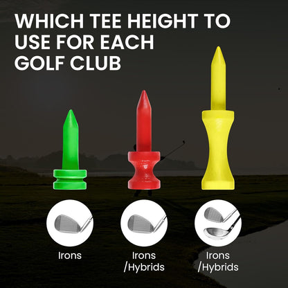Castle Golf Tees Wood 1" 1 1/4" 1 3/4" for Par 3 & Iron Shots Value 100 Pack, Wooden Short Tees for Consistent Height & Accurate Practice, Small Size in Green Red Yellow