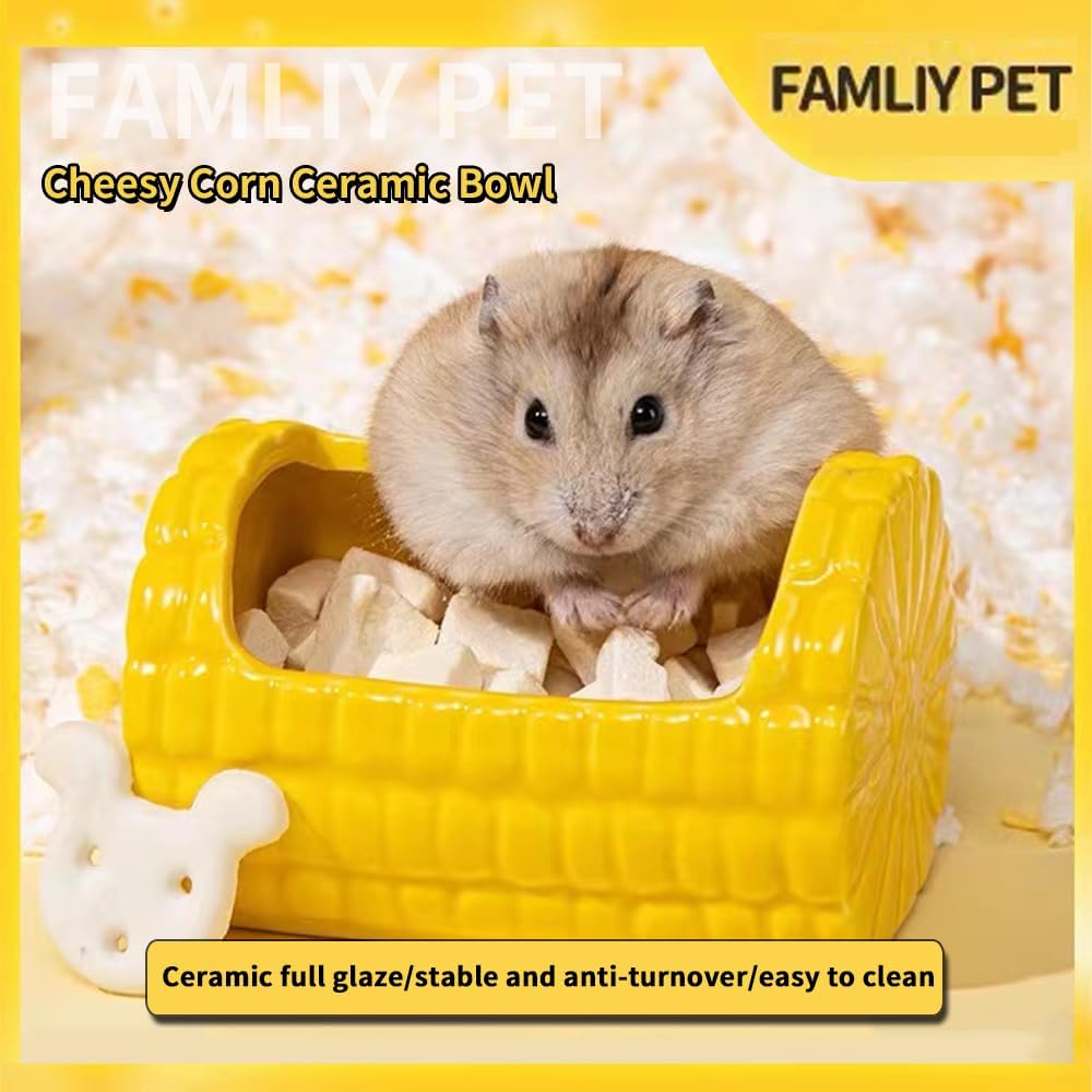 Hamster Food Bowl,Corn Shape Funny Small Animals Pet Bowl for Hamster,MINI Ceramic Food Water Feeding Bowl for Guinea Pigs，Gerbil，Mouse Rat，Chinchilla and Hedgehog (Yellow)