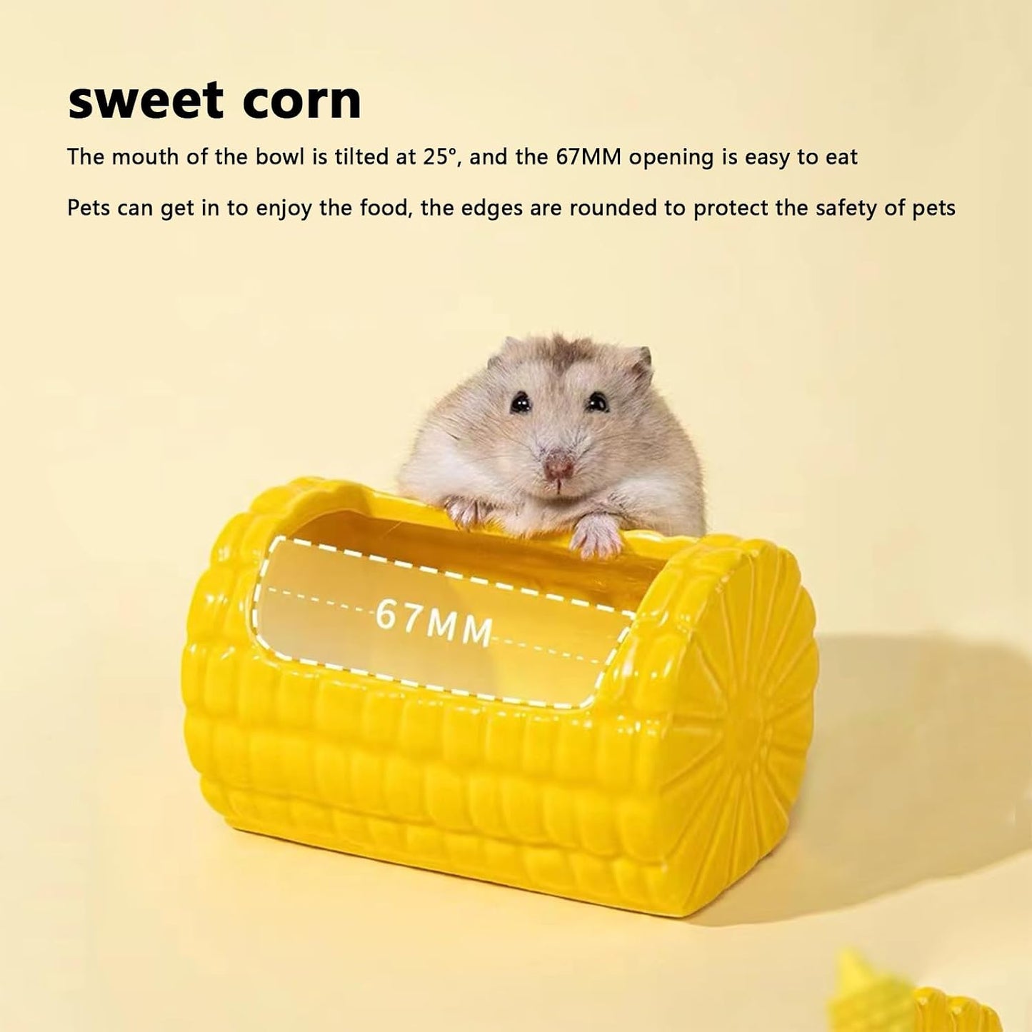 Hamster Food Bowl,Corn Shape Funny Small Animals Pet Bowl for Hamster,MINI Ceramic Food Water Feeding Bowl for Guinea Pigs，Gerbil，Mouse Rat，Chinchilla and Hedgehog (Yellow)