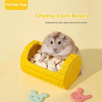 Hamster Food Bowl,Corn Shape Funny Small Animals Pet Bowl for Hamster,MINI Ceramic Food Water Feeding Bowl for Guinea Pigs，Gerbil，Mouse Rat，Chinchilla and Hedgehog (Yellow)