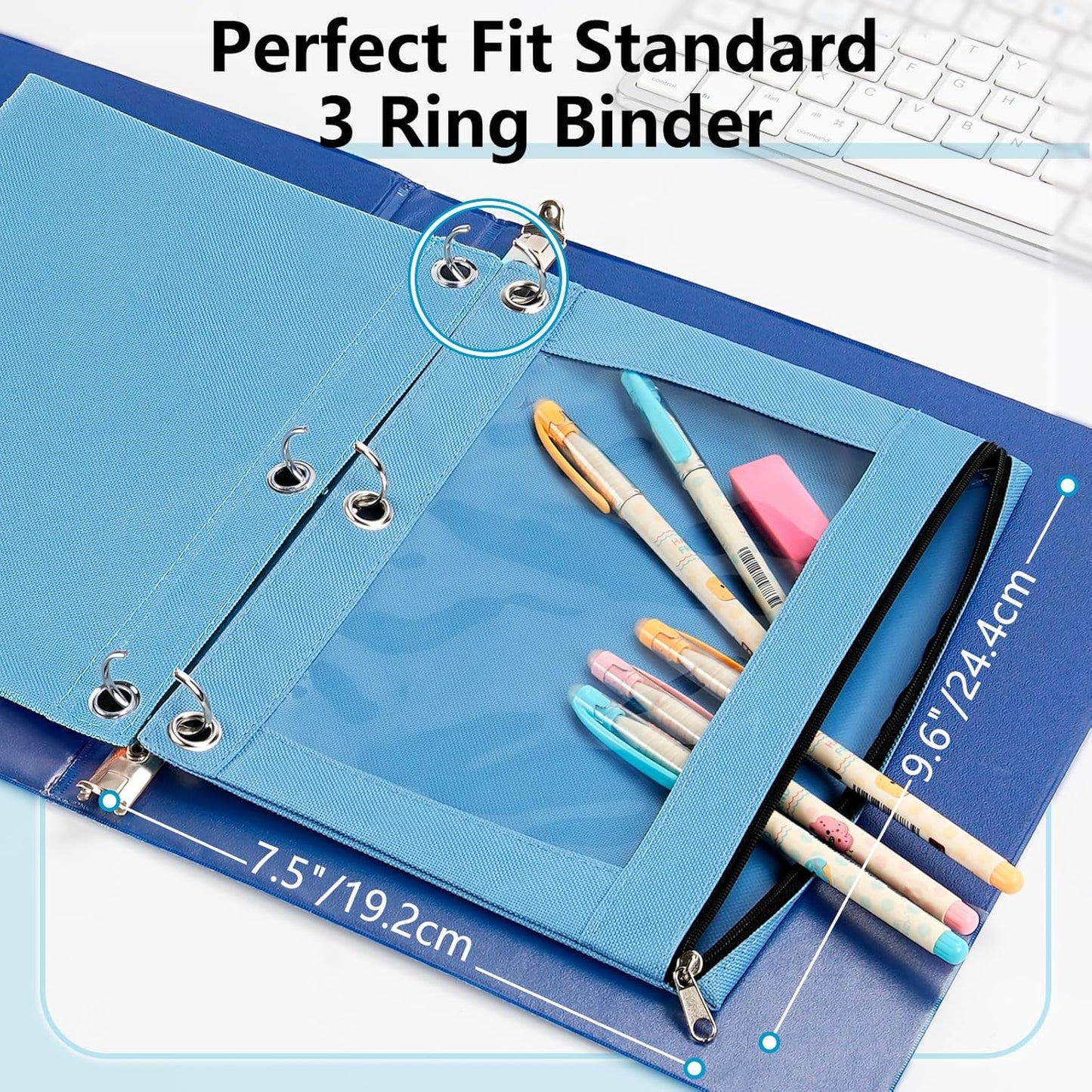 Pencil Pouch for 3 Ring Binder, Clear Window Pencil Case with Smooth Zipper, Big Capacity 3 Ring Binder Pencil Bag with 3 Reinforced Grommets, Yellow