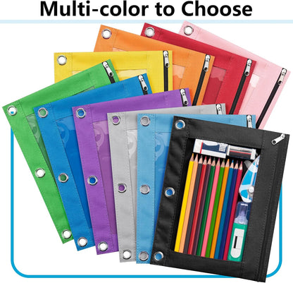 Pencil Pouch for 3 Ring Binder, Clear Window Pencil Case with Smooth Zipper, Big Capacity 3 Ring Binder Pencil Bag with 3 Reinforced Grommets, Yellow