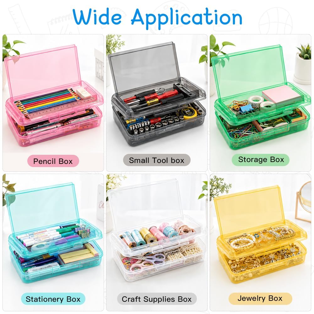 Pencil Box, Large Capacity Double Layer Pencil Case, 1 Pack Hard Pencil Case, Clear Crayon Box with Snap-tight Lid, Plastic Storage Box Art Craft Marker Organizer for Office School Supplies, Yellow