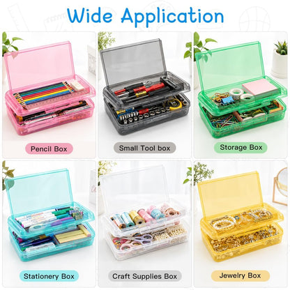 Pencil Box, Large Capacity Double Layer Pencil Case, 1 Pack Hard Pencil Case, Clear Crayon Box with Snap-tight Lid, Plastic Storage Box Art Craft Marker Organizer for Office School Supplies, Yellow