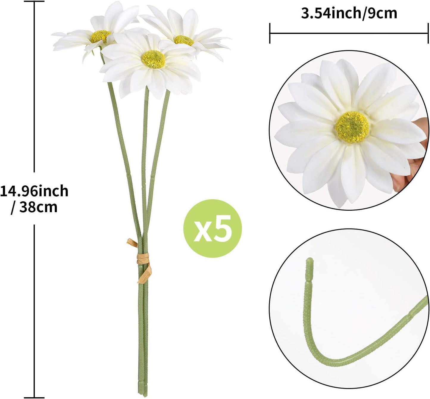 15pcs Daisies Artificial Flowers Faux Yellow Daisies Flowers 12" Fake Wildflowers Flower Silk Flowers for Floral Arrangements Wedding Home Garden Decor (Yellow)